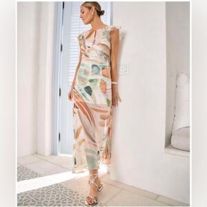 Antonio Melani M.G Style Mal Paint Streak Envelope Neckline Cap Sleeve Dress NWT